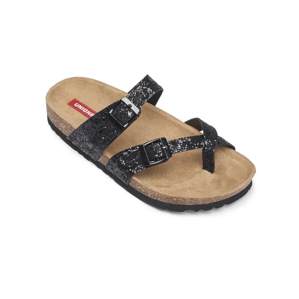 Unionbay Melody Womens Black Multi Strap Buckle Slip On Sandal 6.5M 5HFMELO